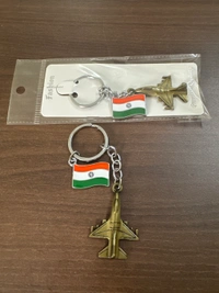 Fighter Jet with tri-colour flag Metallic  Keychain