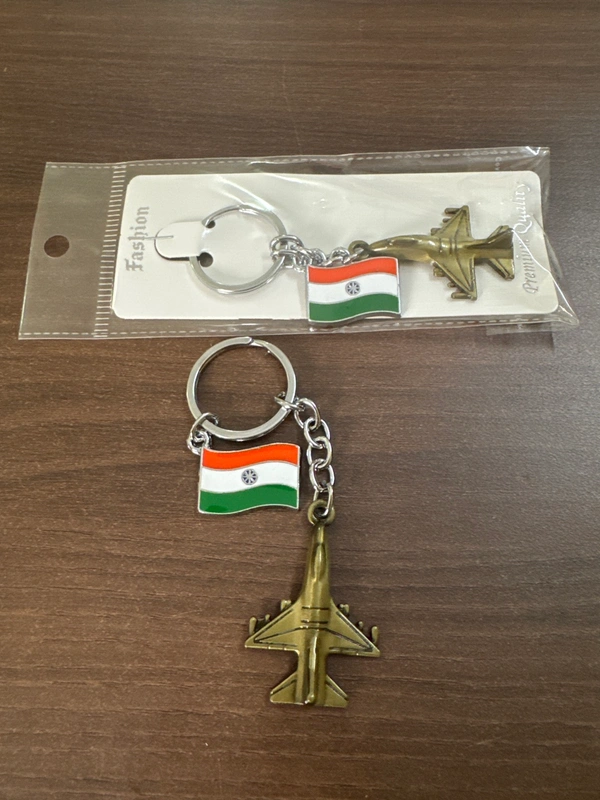 Fighter Jet with tri-colour flag Metallic  Keychain