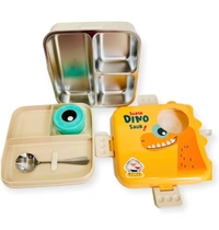 smilenscribble  Dino Lunch Box / 5 Compartment Eye Design Stainless Steel Lunch Box with Spoon and 70ml Salad Cup for Students School Kids and Adults (Multi Color) 
