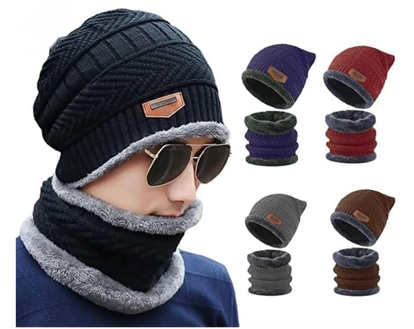 smilenscribble  Woollen Cap And Front Warmer - Gray