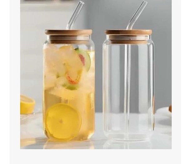 Glass Tumbler With Straw and Wooden Lid - 100 GMs