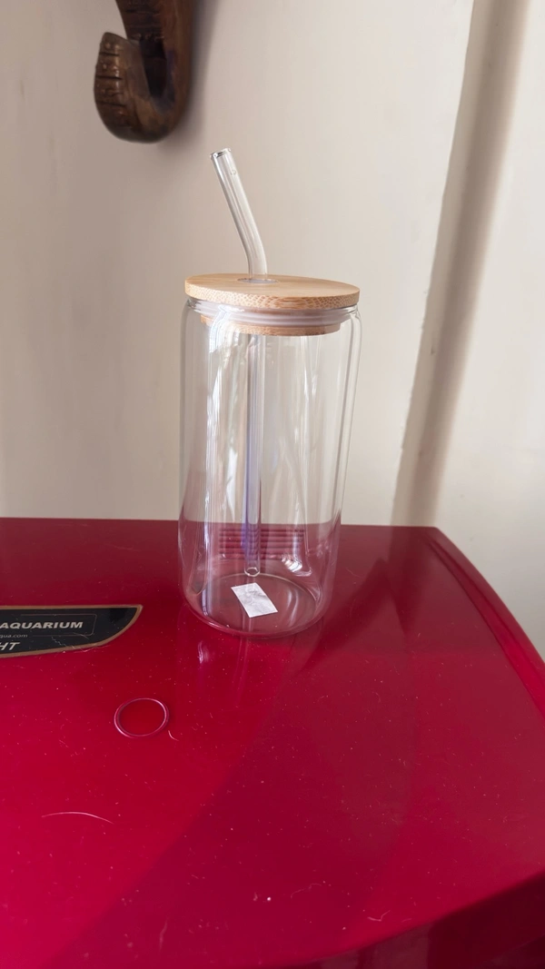 Glass Tumbler With Straw and Wooden Lid - 100 GMs