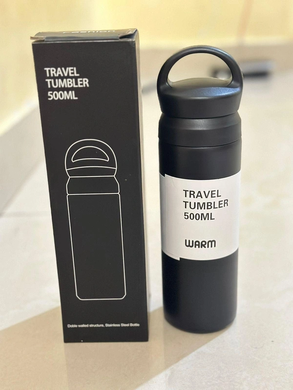 500ml Stainless Steel Double-Walled TRAVEL HOOK FLASK - Black