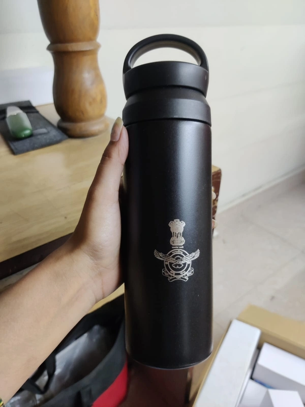 Black Stainless Steel Indian Air Force Emblem Travel Mug with Handle