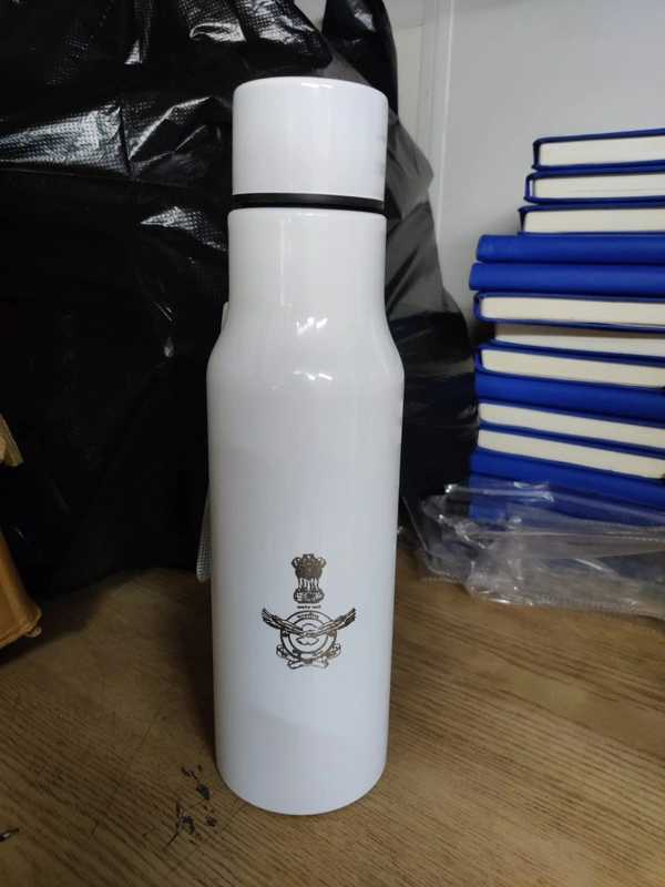 White Indian Air Force Emblem Insulated Bottle - White