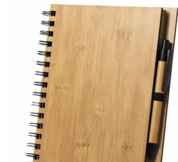 ECOFRIENDLY BAMBOO NOTEBOOK WITH BAMBOO PAGES AND WOODEN PEN