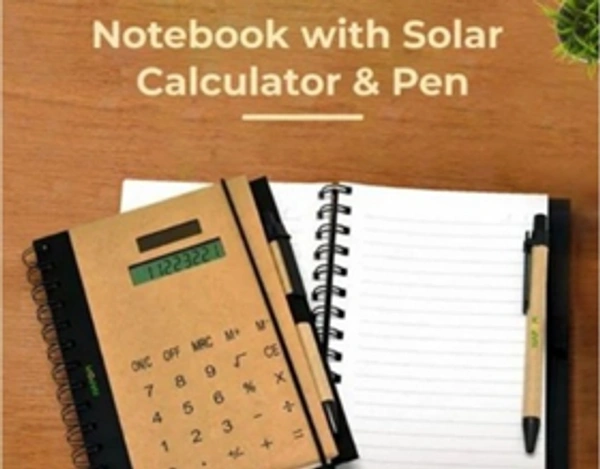 ECOFRIENDLY SOLAR CALCULATOR NOTEBOOK WITH PEN