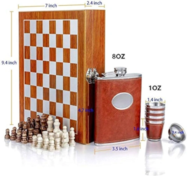 CHESS HIP FLASK COMBO SET - Brown