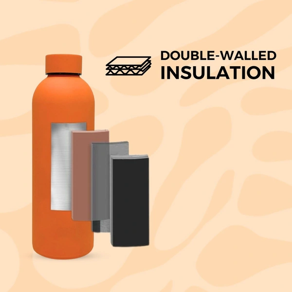 RUBBER TEXTURE MATT FINISH INSULATED BOTTLE - Web Orange