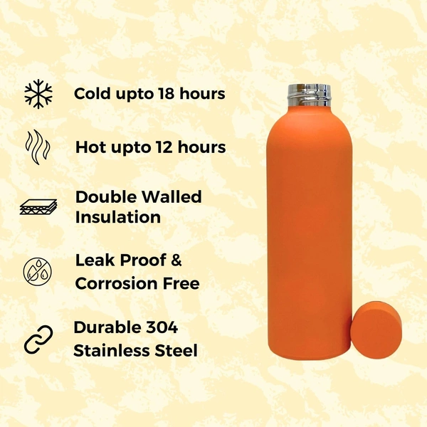 RUBBER TEXTURE MATT FINISH INSULATED BOTTLE - Web Orange