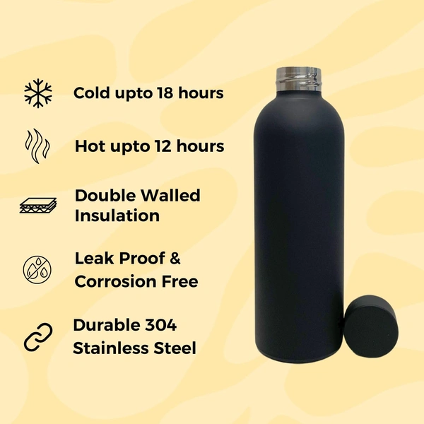 RUBBER TEXTURE MATT FINISH INSULATED BOTTLE - Black