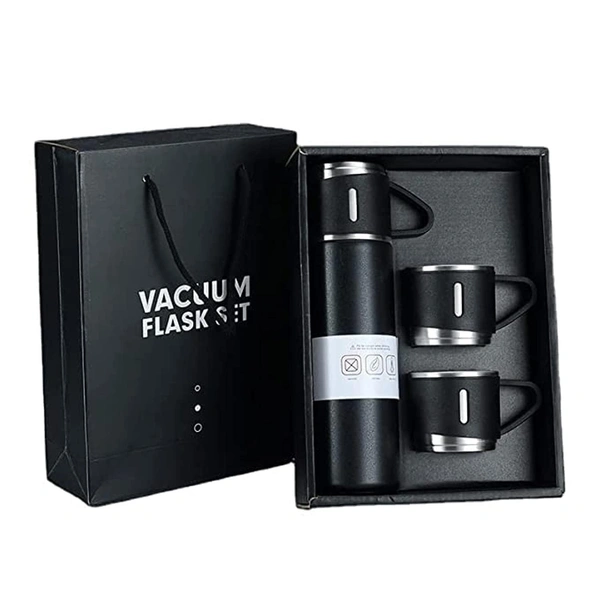 VACUUM FLASK WITH THREE CUPS - Black