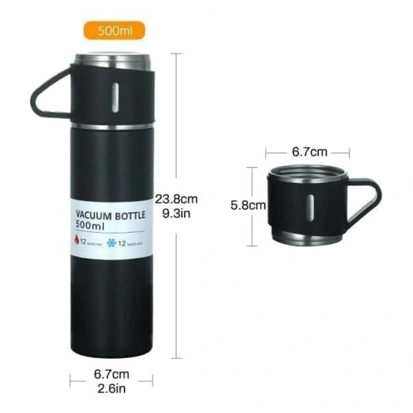VACUUM FLASK WITH THREE CUPS - Black