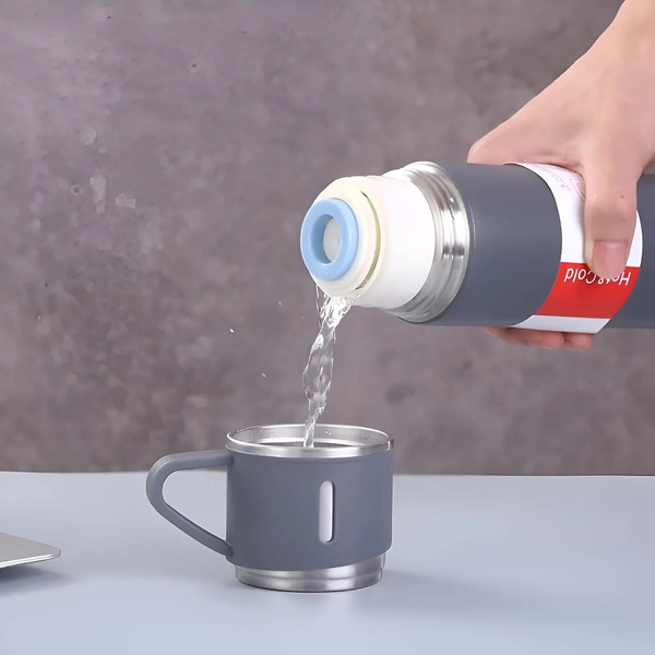 VACUUM FLASK WITH THREE CUPS - Gray