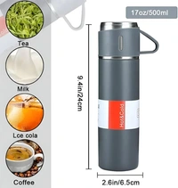VACUUM FLASK WITH THREE CUPS - Gray
