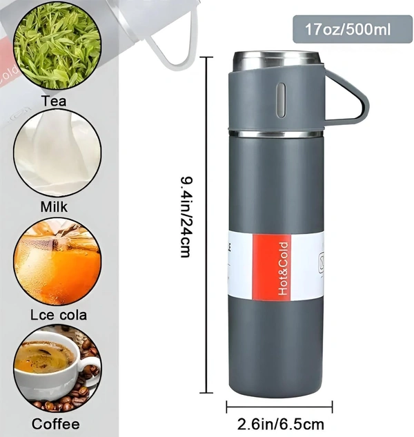 VACUUM FLASK WITH THREE CUPS - Gray