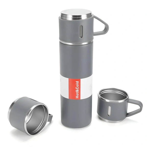 VACUUM FLASK WITH THREE CUPS - Gray