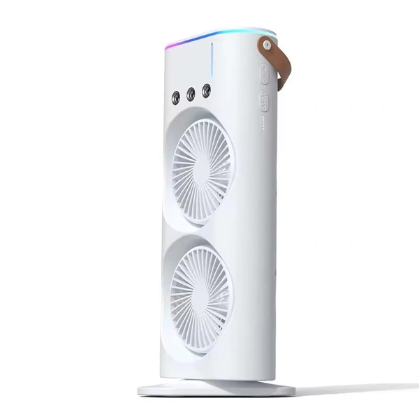 Portible Double Head Fan & Cooler Mist with Humidifier and Swing LED