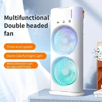 Portible Double Head Fan & Cooler Mist with Humidifier and Swing LED