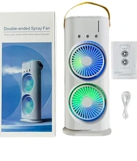 Portible Double Head Fan & Cooler Mist with Humidifier and Swing LED