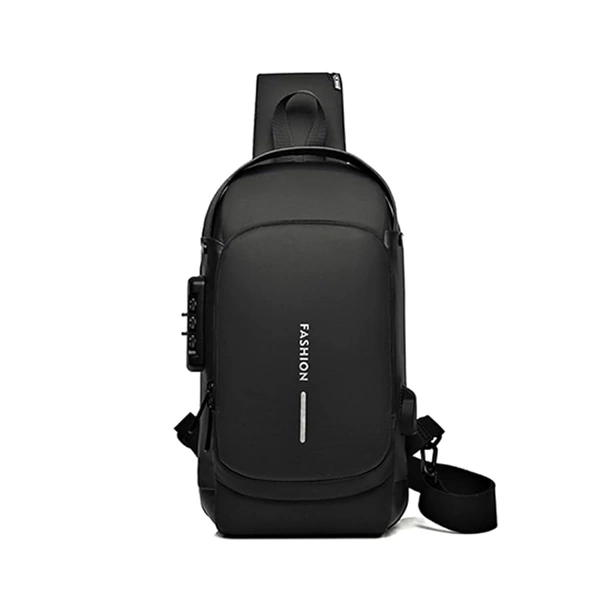  Anti Theft Unisex Waterproof Side Bag, USB Charging port Shoulder Backpack With Multifunctional Use for Travel - Black