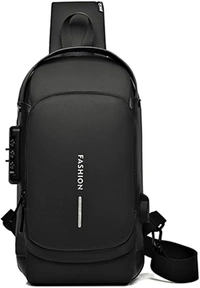  Anti Theft Unisex Waterproof Side Bag, USB Charging port Shoulder Backpack With Multifunctional Use for Travel - Black