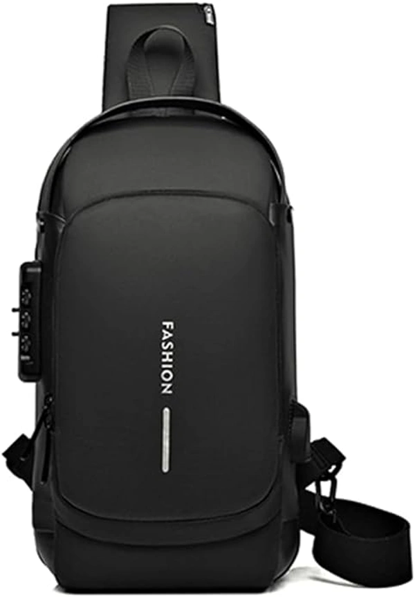  Anti Theft Unisex Waterproof Side Bag, USB Charging port Shoulder Backpack With Multifunctional Use for Travel - Black