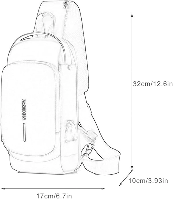  Anti Theft Unisex Waterproof Side Bag, USB Charging port Shoulder Backpack With Multifunctional Use for Travel - Black