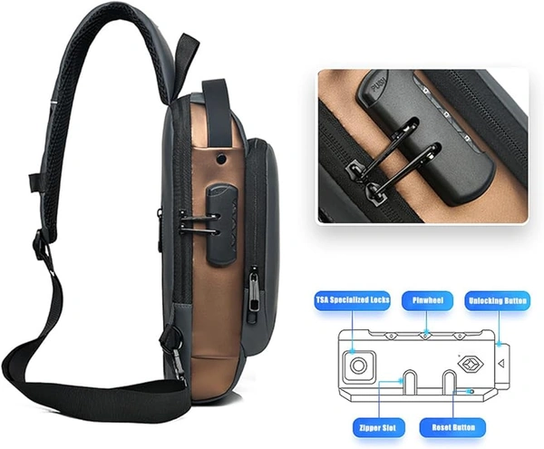  Anti Theft Unisex Waterproof Side Bag, USB Charging port Shoulder Backpack With Multifunctional Use for Travel - Black