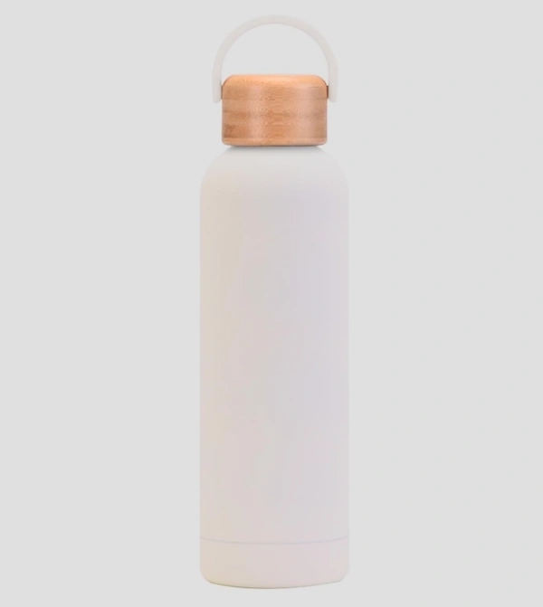750ml/25.5oz Bamboo Cap Vacuum Insulation rubber bottle - White