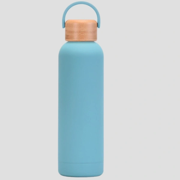 750ml/25.5oz Bamboo Cap Vacuum Insulation rubber bottle - Fountain Blue