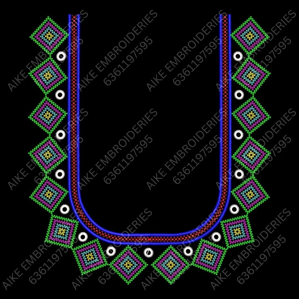Blouse Design No : MSM-009 - Kutch with Mirror, Simple Border, U Shape