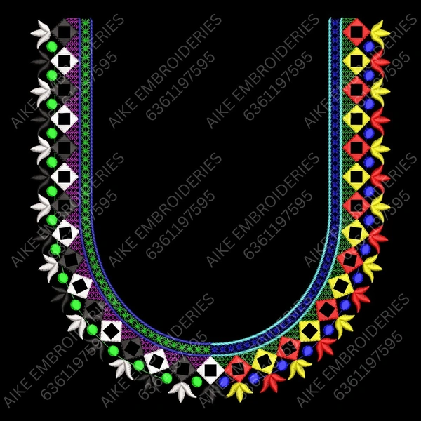 Blouse Design No MSM-028 - Mirror Work, Simple Border, U Shape