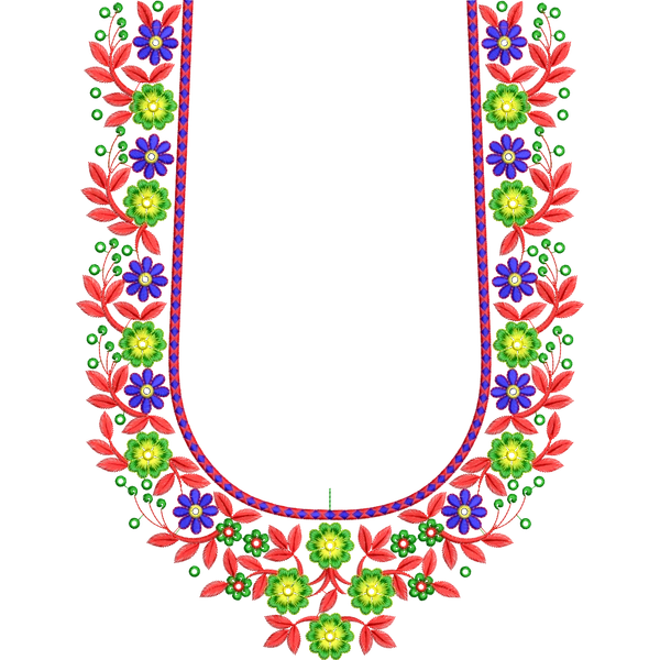 Blouse Design No :286111 ,Flower Bunch - Simple Border, U Shape