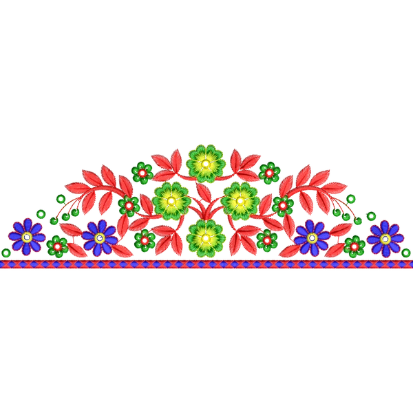Blouse Design No :286111 ,Flower Bunch - Simple Border, U Shape