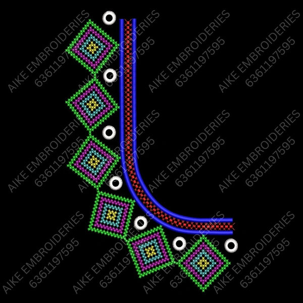 Blouse Design No : MSM-009 - Kutch with Mirror, Simple Border, U Shape