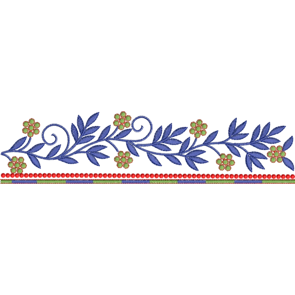 Blouse Design No : BH198 ,Flower Bunch,Double Colour Border - Simple Border, U Shape