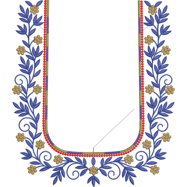 Blouse Design No : BH198 ,Flower Bunch,Double Colour Border - Border With Butta, U Shape