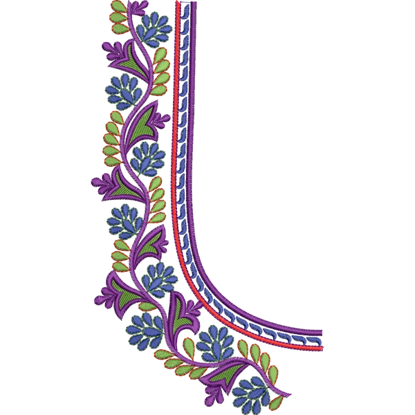 Blouse Design No : BH297 , Flower Bunch - Simple Border, U Shape