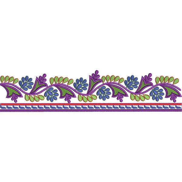 Blouse Design No : BH297 , Flower Bunch - Simple Border, U Shape
