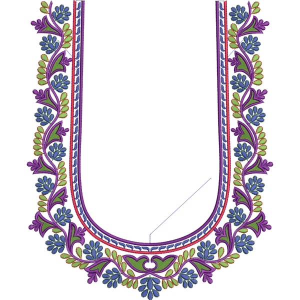 Blouse Design No : BH297 , Flower Bunch - Simple Border, U Shape
