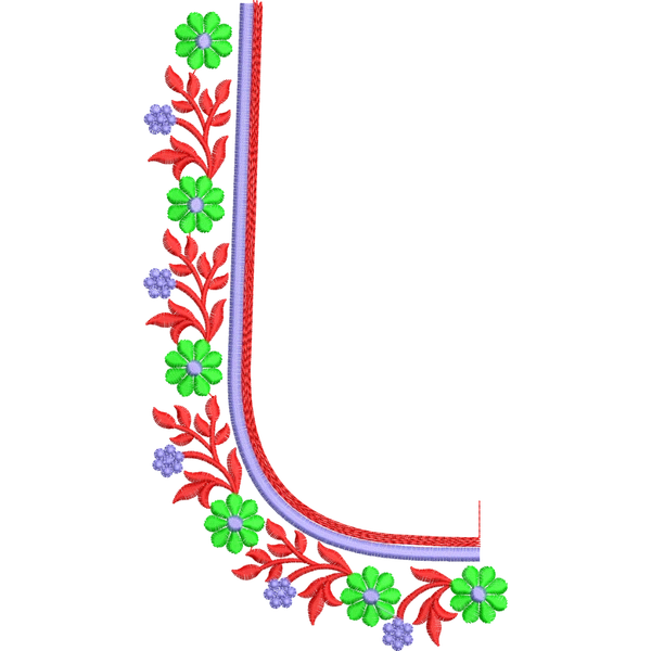 Blouse Design No : BH314 , Flower Bunch - Simple Border, U Shape