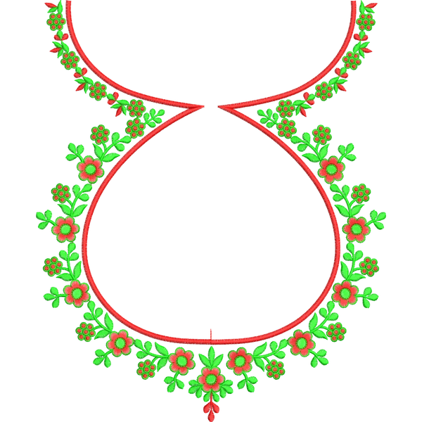 Blouse Design No : BH324/1 , Front-Boat Neck, Flower Bunch - Simple Border, Pot Neck