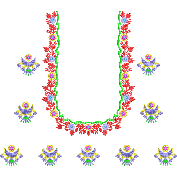 Blouse Design No : BH329/2 , Net Embroidery - Border With Butta, U Shape