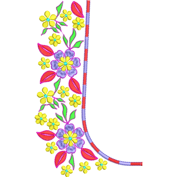 Blouse Design No : HB1603 ,Flower Bunch - Simple Border, U Shape