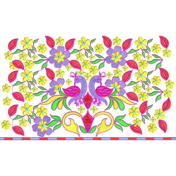 Blouse Design No : HB1603 ,Flower Bunch, Bridal Design - Full Sleeve, U Shape