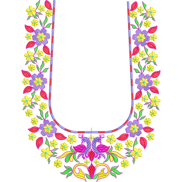 Blouse Design No : HB1603 ,Flower Bunch - Simple Border, U Shape
