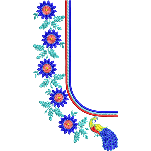 Blouse Design No :MSM - 571 , Peacock , Flower - Full Sleeve, U Shape