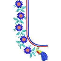 Blouse Design No :MSM - 571 , Peacock , Flower - Simple Border, U Shape