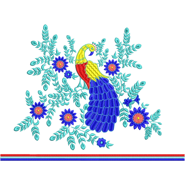 Blouse Design No :MSM - 571 , Peacock , Flower - Full Sleeve, U Shape